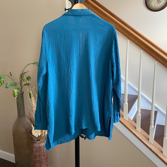 J.Jill Gauze Textured Cotton Light‎weight Button Down Shirt in Teal Blue Sz XL - Picture 4 of 13